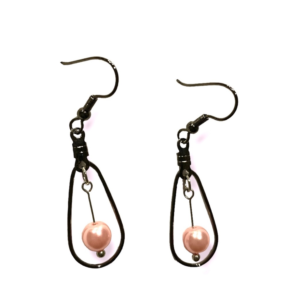 Pink Beaded Teardrop Earrings